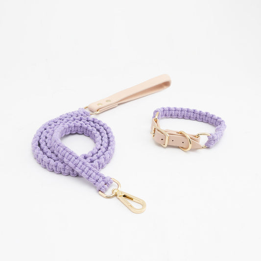 Leather & Cotton Dog Collar and Lead Set