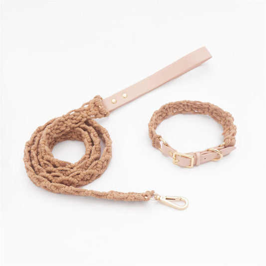 Leather & Cotton Dog Collar and Lead Set